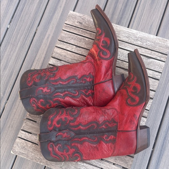 Tony Lama Women’s Red and Brown Leather Cowboy Boots - Picture 5 of 9